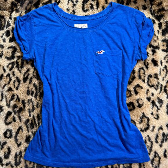 Hollister Blue Short Sleeve Baby Tee Top Size Large - Picture 1 of 6